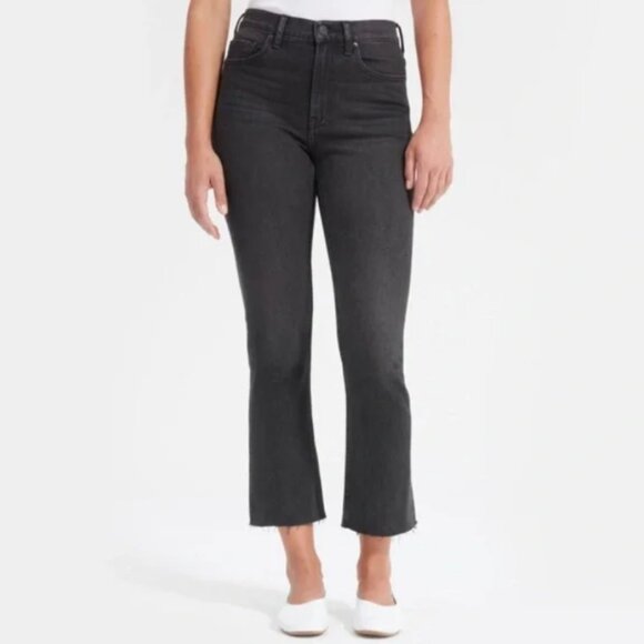 Everlane High Rise Kick Crop Skinny Frayed Hem Jeans in Washed Black - Picture 1 of 5